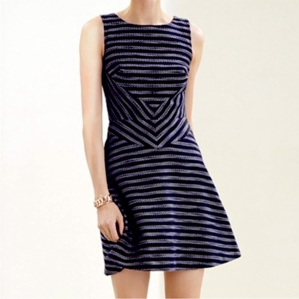Nordstrom Halogen black white Cotton Blend Weave Striped fit and flare Dress 4
